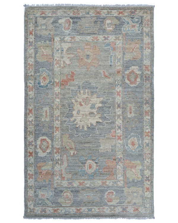 3x5 Gray Oushak Turkish Handmade Traditional Veg Dye Wool Area Rug